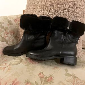 Cassy boot in leather with warm faux fur cuff